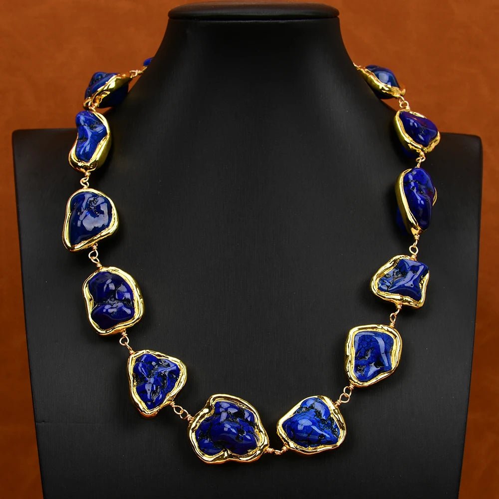 NecklacesBlue Turquoise Gold Plated Beads Choker Necklace - WS JewelleryNatural Stone ColelctionNecklace