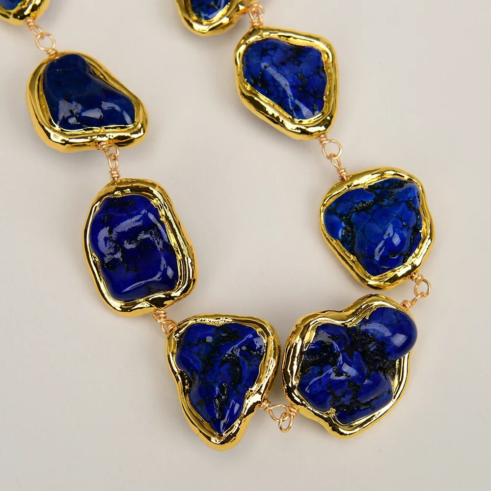 NecklacesBlue Turquoise Gold Plated Beads Choker Necklace - WS JewelleryNatural Stone ColelctionNecklace