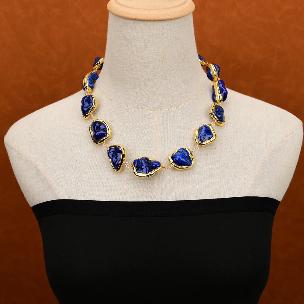 NecklacesBlue Turquoise Gold Plated Beads Choker Necklace - WS JewelleryNatural Stone ColelctionNecklace