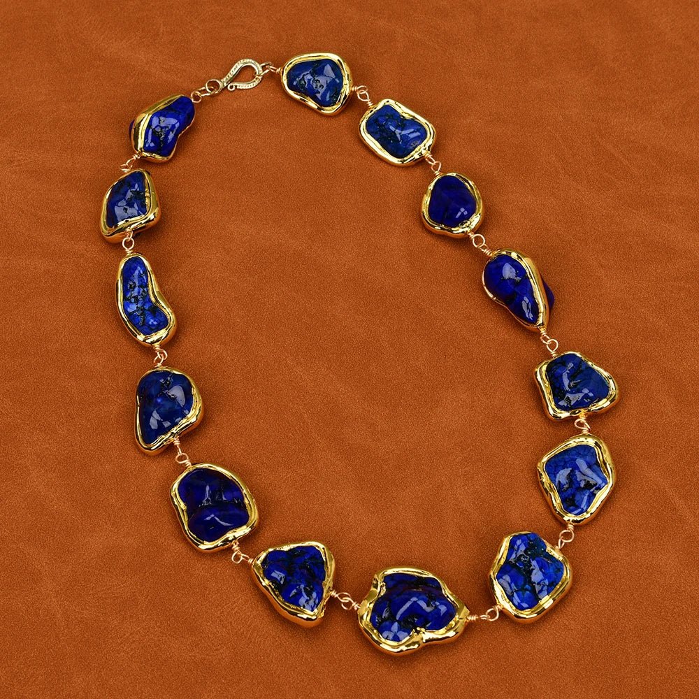 NecklacesBlue Turquoise Gold Plated Beads Choker Necklace - WS JewelleryNatural Stone ColelctionNecklace