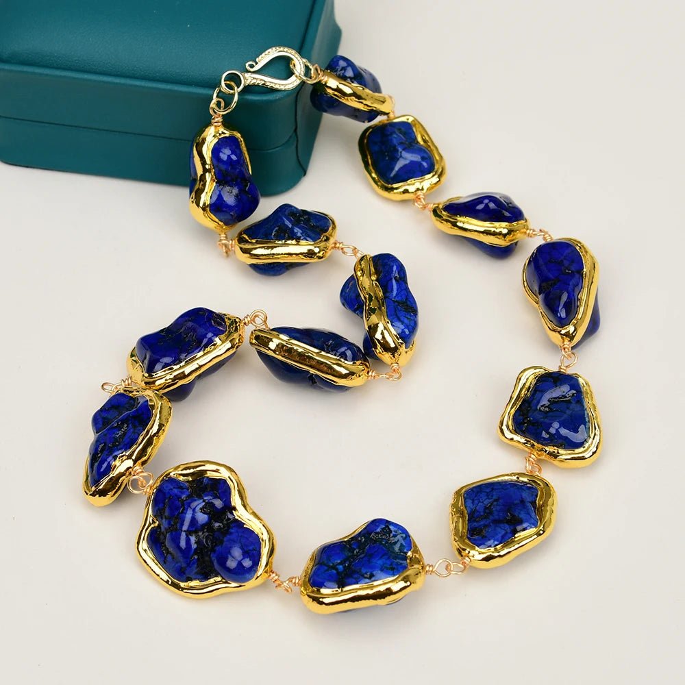 NecklacesBlue Turquoise Gold Plated Beads Choker Necklace - WS JewelleryNatural Stone ColelctionNecklace