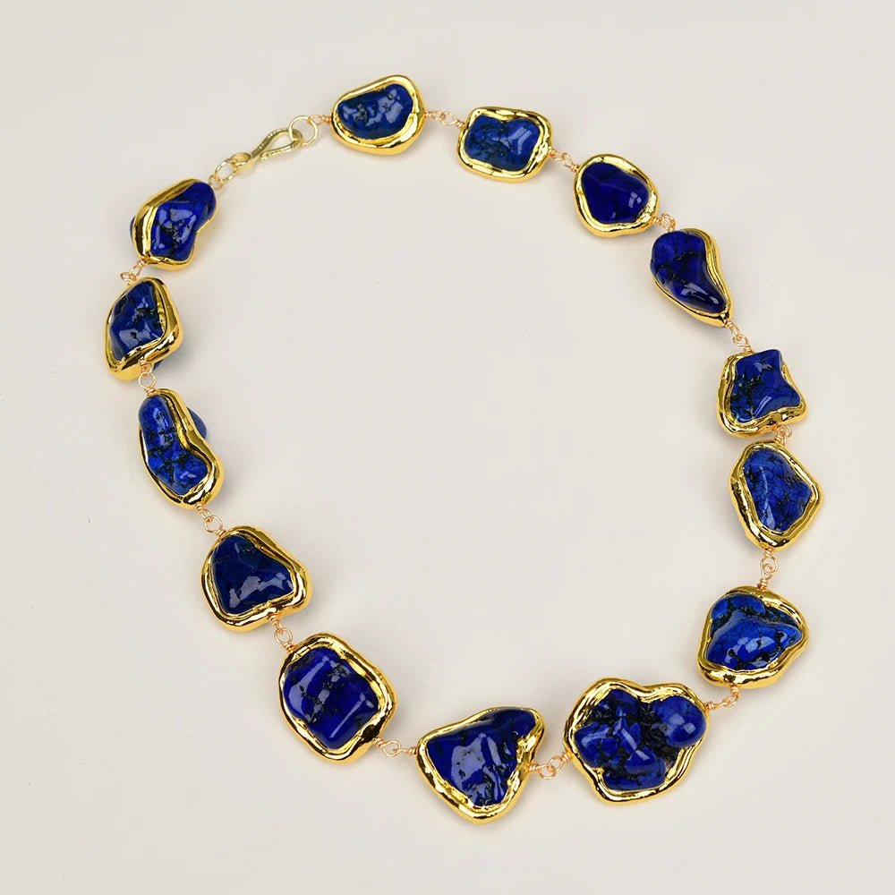 NecklacesBlue Turquoise Gold Plated Beads Choker Necklace - WS JewelleryNatural Stone ColelctionNecklace