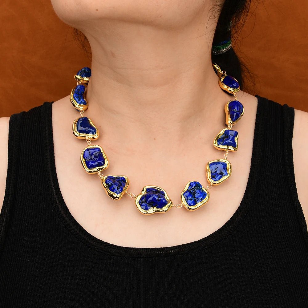 NecklacesBlue Turquoise Gold Plated Beads Choker Necklace - WS JewelleryNatural Stone ColelctionNecklace