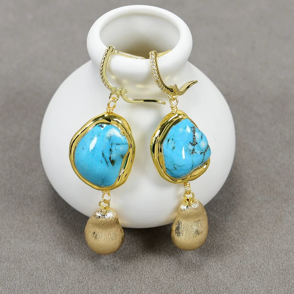 EarringsBlue Turquoise Gold Plated Hook Earrings - WS JewelleryNatural Stone ColelctionNatural Stone EarringTurquoise Earring
