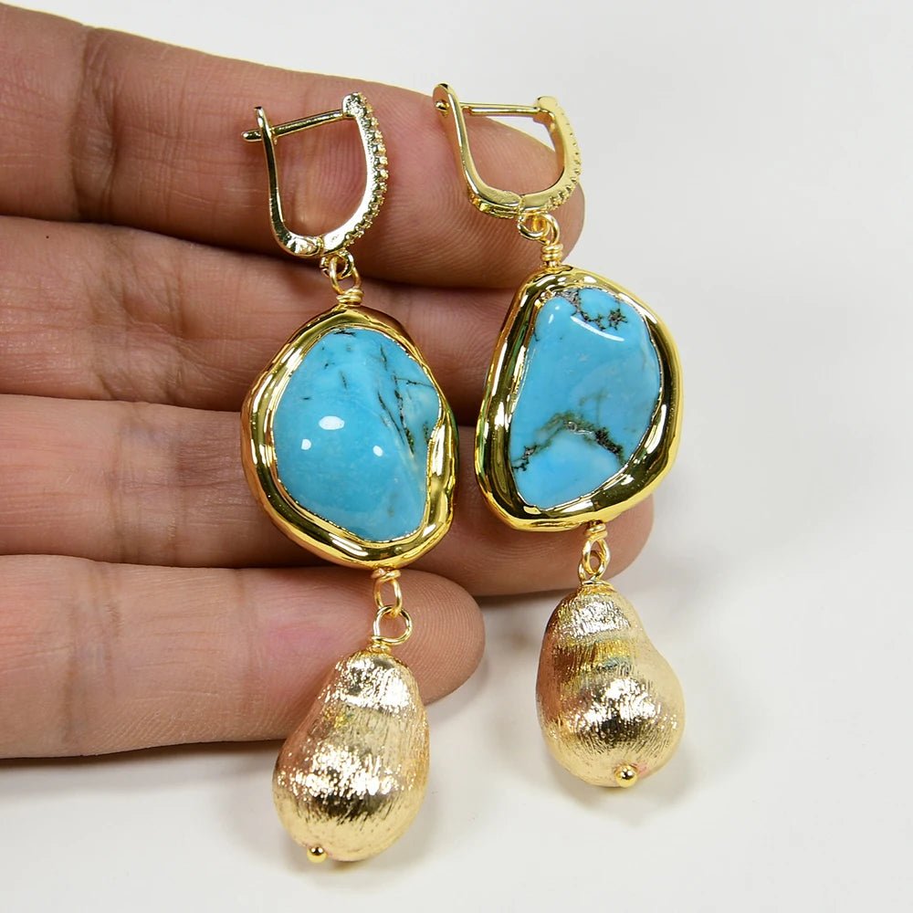 EarringsBlue Turquoise Gold Plated Hook Earrings - WS JewelleryNatural Stone ColelctionNatural Stone EarringTurquoise Earring