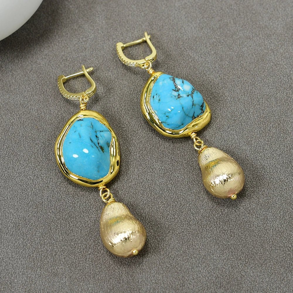 EarringsBlue Turquoise Gold Plated Hook Earrings - WS JewelleryNatural Stone ColelctionNatural Stone EarringTurquoise Earring