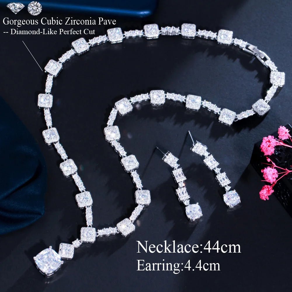 Jewellery SetClassic Square Cut Yellow Bridal Necklace Earrings Jewelry Sets T591 - WS Jewellery