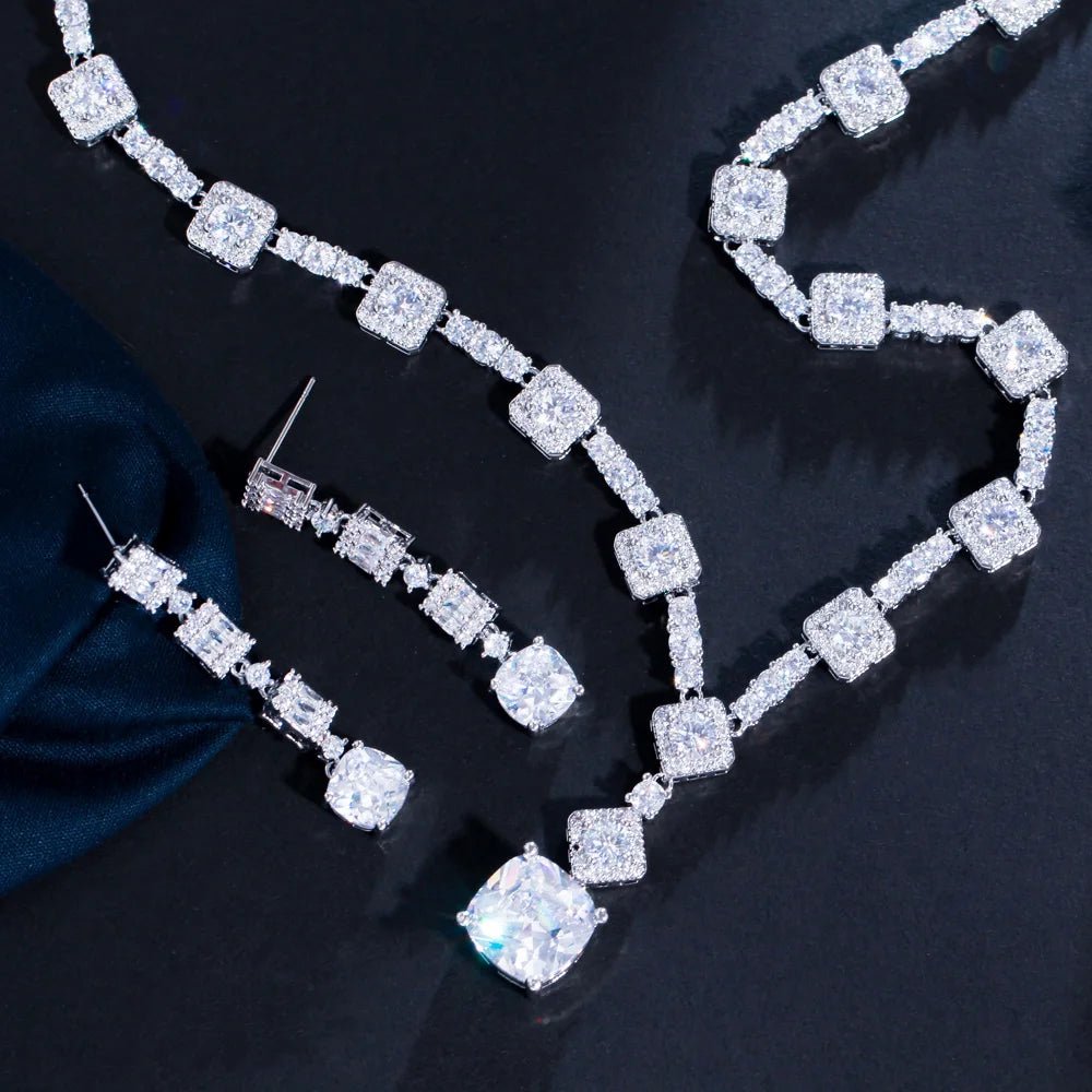 Jewellery SetClassic Square Cut Yellow Bridal Necklace Earrings Jewelry Sets T591 - WS Jewellery