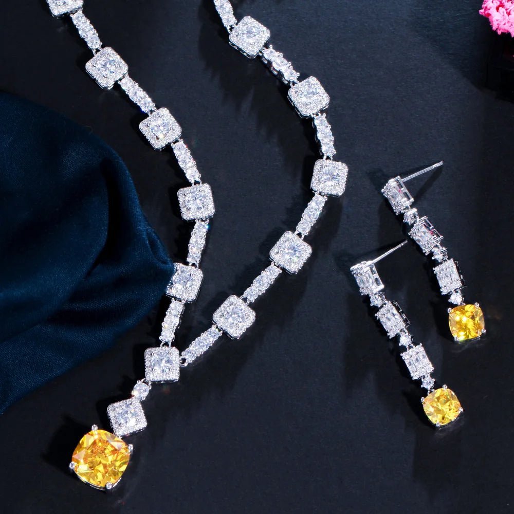 Jewellery SetClassic Square Cut Yellow Bridal Necklace Earrings Jewelry Sets T591 - WS Jewellery