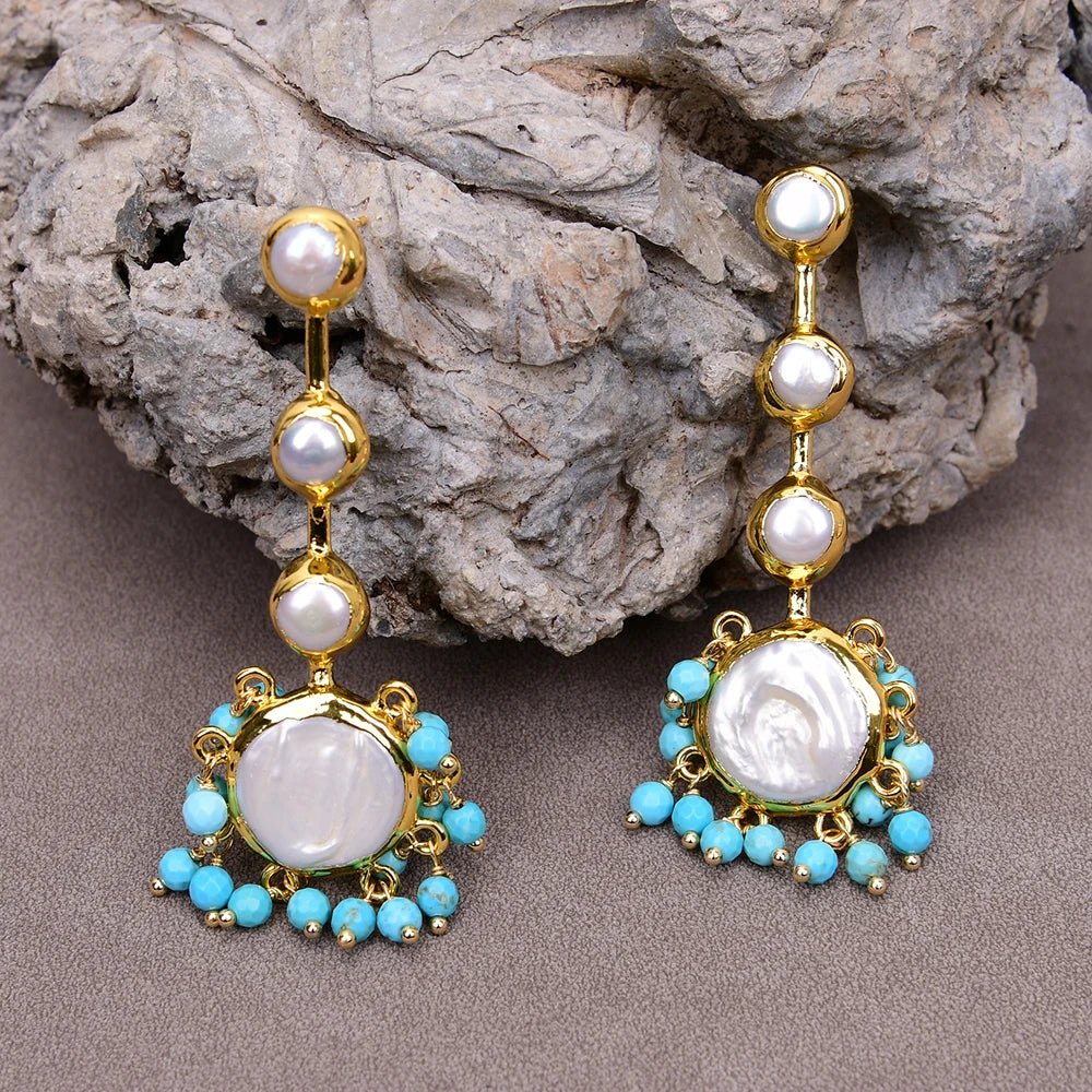 EarringsCoin Pearl Blue Turquoise Beads Dangle Earrings - WS JewelleryEarringNatural Stone Colelction