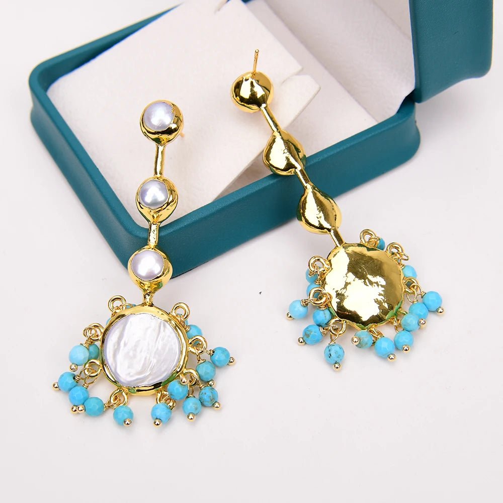 EarringsCoin Pearl Blue Turquoise Beads Dangle Earrings - WS JewelleryEarringNatural Stone Colelction