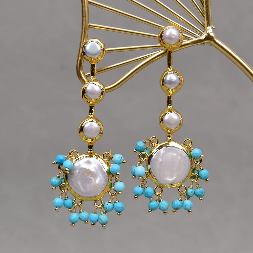 EarringsCoin Pearl Blue Turquoise Beads Dangle Earrings - WS JewelleryEarringNatural Stone Colelction