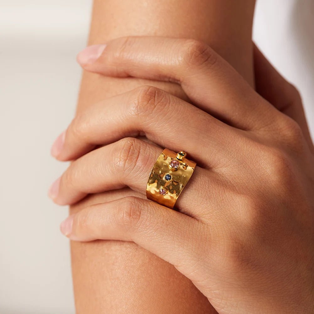 Colorful CZ Stone Wide Band Stainless Steel Waterproof Rings - WS JewelleryStainless Steel