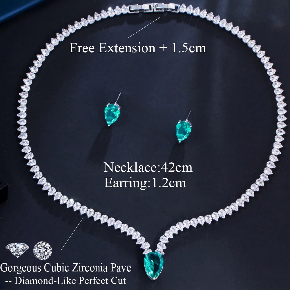 Jewellery SetElegant Green Water Drop CZ Jewelry Sets T560 - WS JewelleryBridal Jewelry SetGreen Jewelry Set