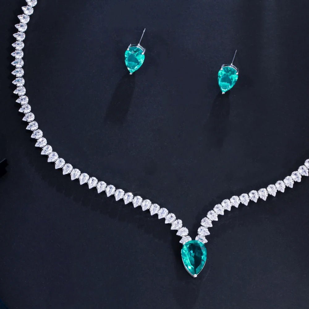 Jewellery SetElegant Green Water Drop CZ Jewelry Sets T560 - WS JewelleryBridal Jewelry SetGreen Jewelry Set