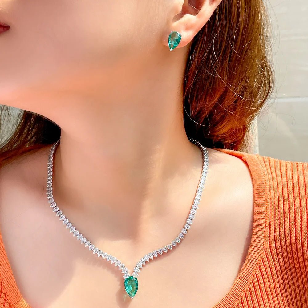 Jewellery SetElegant Green Water Drop CZ Jewelry Sets T560 - WS JewelleryBridal Jewelry SetGreen Jewelry Set
