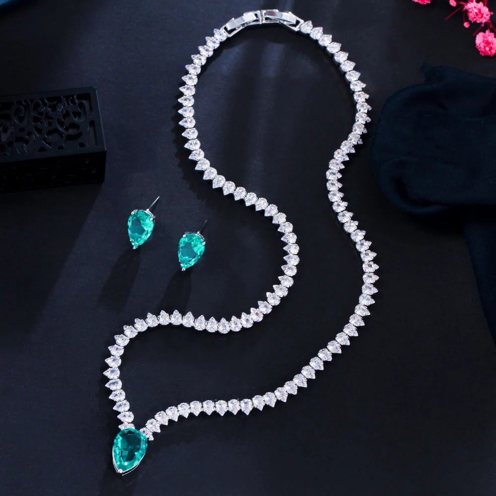 Jewellery SetElegant Green Water Drop CZ Jewelry Sets T560 - WS JewelleryBridal Jewelry SetGreen Jewelry Set