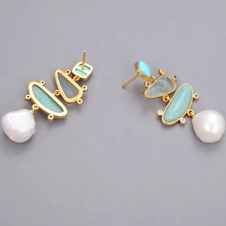 EarringsFreshwater Pearl Blue Turquoise Green Amazonite Stud Earrings - WS JewelleryNatural Stone ColelctionNatural Stone EarringPearl Earring