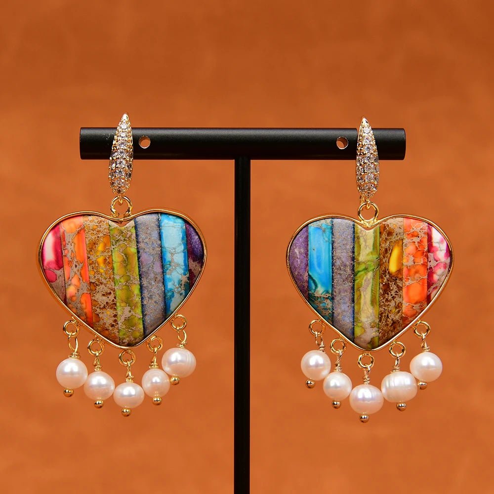 EarringsFreshwater Pearl Colorful Sea Sediment Imperial Jaspe Earrings - WS JewelleryNatural Stone ColelctionNatural Stone EarringPearl Earring
