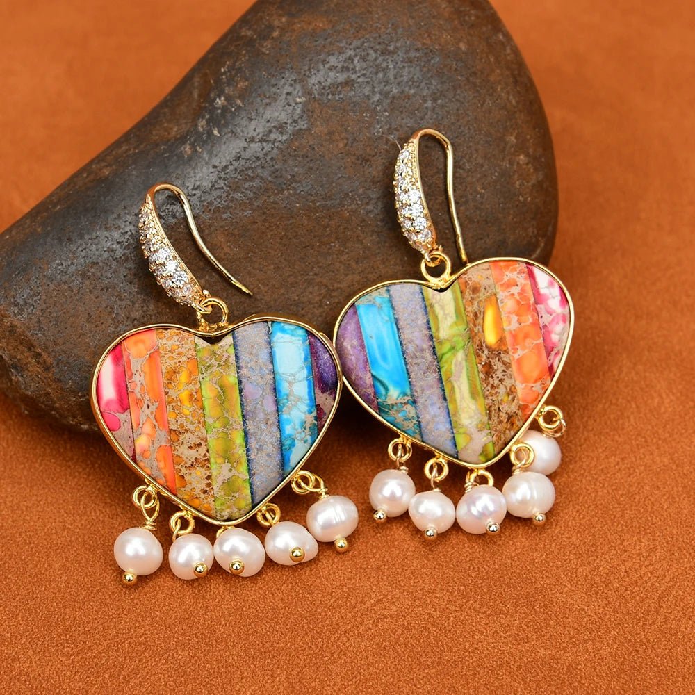 EarringsFreshwater Pearl Colorful Sea Sediment Imperial Jaspe Earrings - WS JewelleryNatural Stone ColelctionNatural Stone EarringPearl Earring