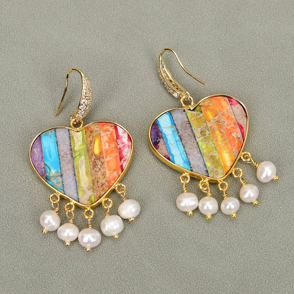 EarringsFreshwater Pearl Colorful Sea Sediment Imperial Jaspe Earrings - WS JewelleryNatural Stone ColelctionNatural Stone EarringPearl Earring