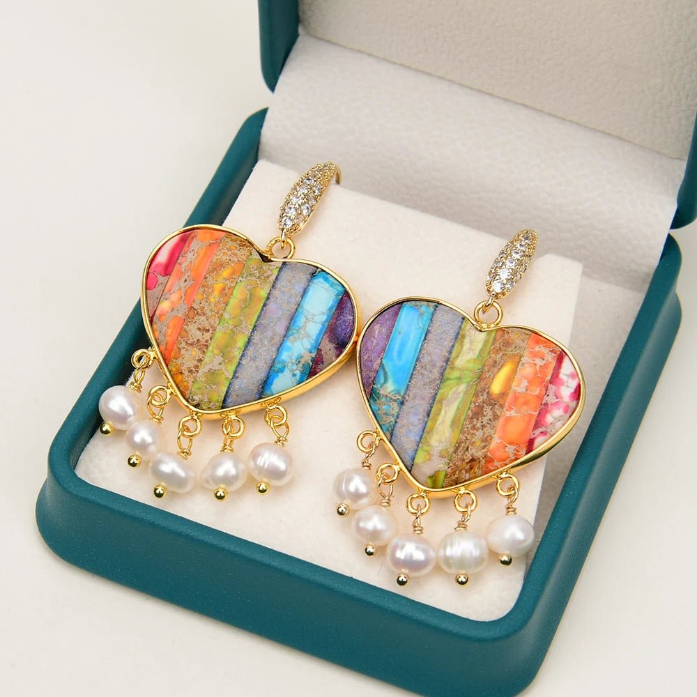 EarringsFreshwater Pearl Colorful Sea Sediment Imperial Jaspe Earrings - WS JewelleryNatural Stone ColelctionNatural Stone EarringPearl Earring