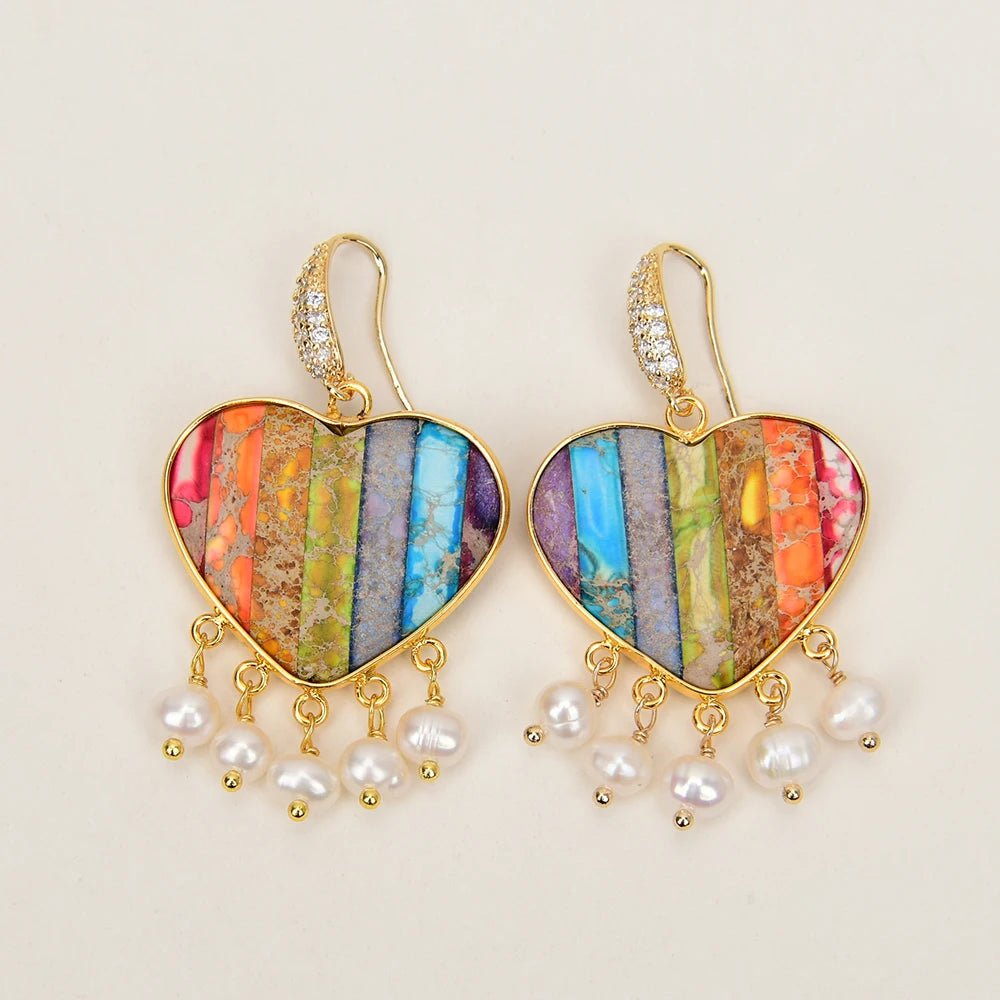 EarringsFreshwater Pearl Colorful Sea Sediment Imperial Jaspe Earrings - WS JewelleryNatural Stone ColelctionNatural Stone EarringPearl Earring