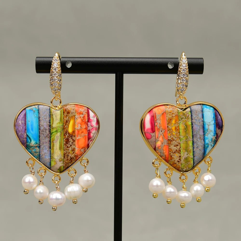 EarringsFreshwater Pearl Colorful Sea Sediment Imperial Jaspe Earrings - WS JewelleryNatural Stone ColelctionNatural Stone EarringPearl Earring
