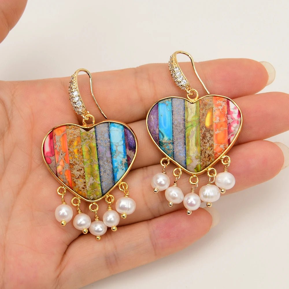 EarringsFreshwater Pearl Colorful Sea Sediment Imperial Jaspe Earrings - WS JewelleryNatural Stone ColelctionNatural Stone EarringPearl Earring