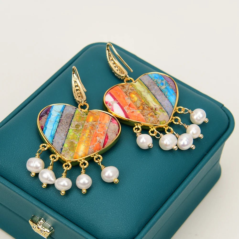 EarringsFreshwater Pearl Colorful Sea Sediment Imperial Jaspe Earrings - WS JewelleryNatural Stone ColelctionNatural Stone EarringPearl Earring