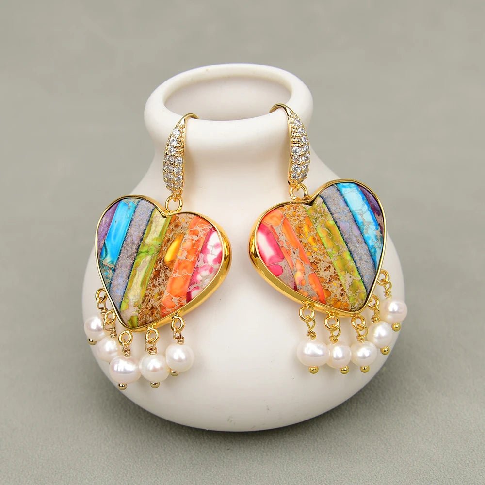 EarringsFreshwater Pearl Colorful Sea Sediment Imperial Jaspe Earrings - WS JewelleryNatural Stone ColelctionNatural Stone EarringPearl Earring