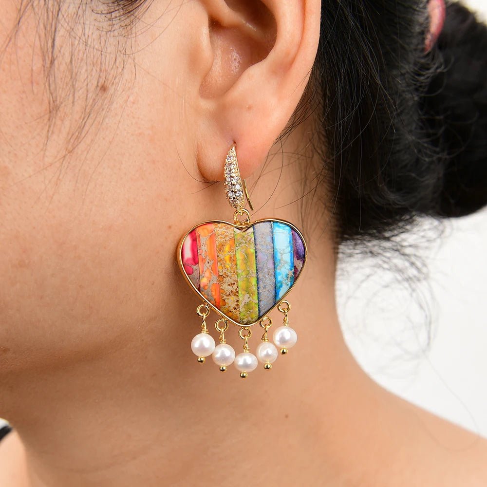 EarringsFreshwater Pearl Colorful Sea Sediment Imperial Jaspe Earrings - WS JewelleryNatural Stone ColelctionNatural Stone EarringPearl Earring