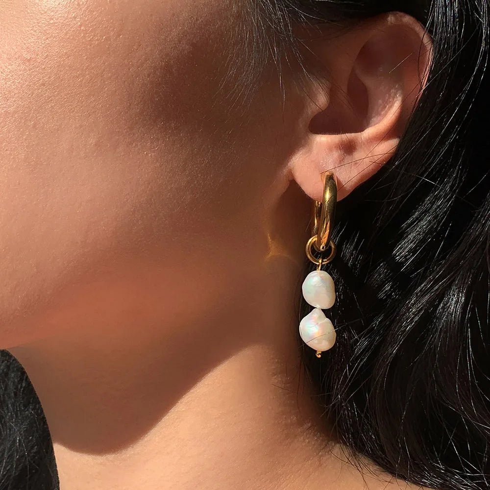 Freshwater Pearl Pendants Stainless Steel Earrings - WS JewelleryStainless Steel