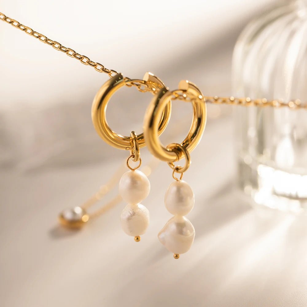 Freshwater Pearl Pendants Stainless Steel Earrings - WS JewelleryStainless Steel