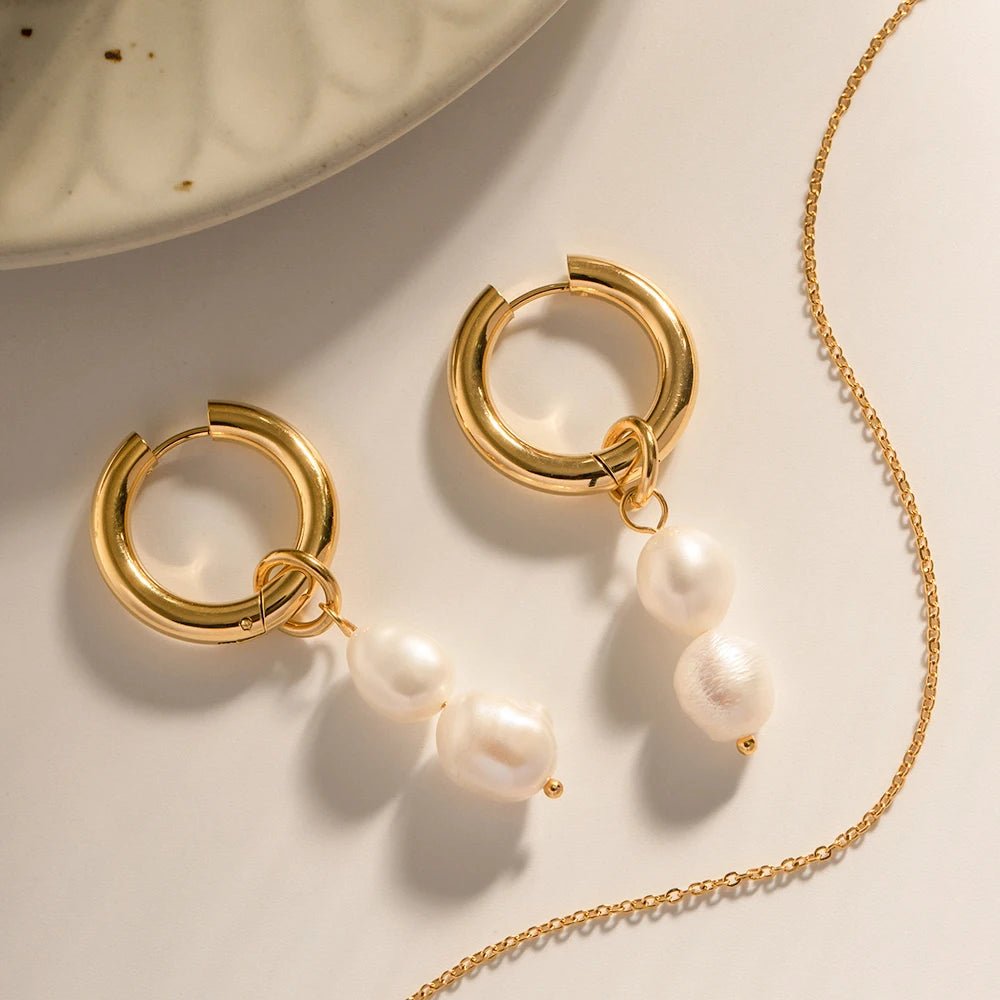 Freshwater Pearl Pendants Stainless Steel Earrings - WS JewelleryStainless Steel