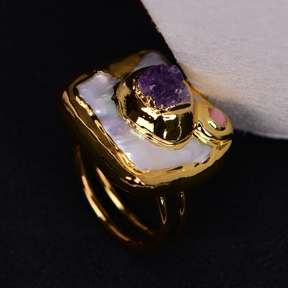 RingsFreshwater Pearl Purple Amethyst Adjustable Ring Adjustable - WS JewelleryNatural Stone ColelctionRing