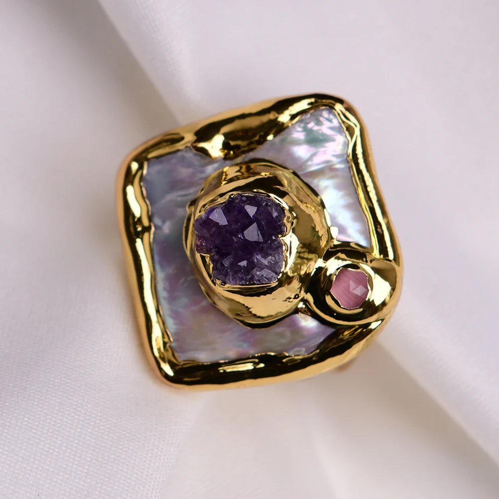 RingsFreshwater Pearl Purple Amethyst Adjustable Ring Adjustable - WS JewelleryNatural Stone ColelctionRing