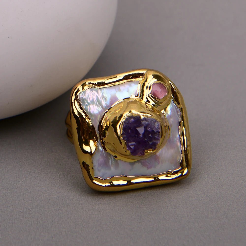 RingsFreshwater Pearl Purple Amethyst Adjustable Ring Adjustable - WS JewelleryNatural Stone ColelctionRing