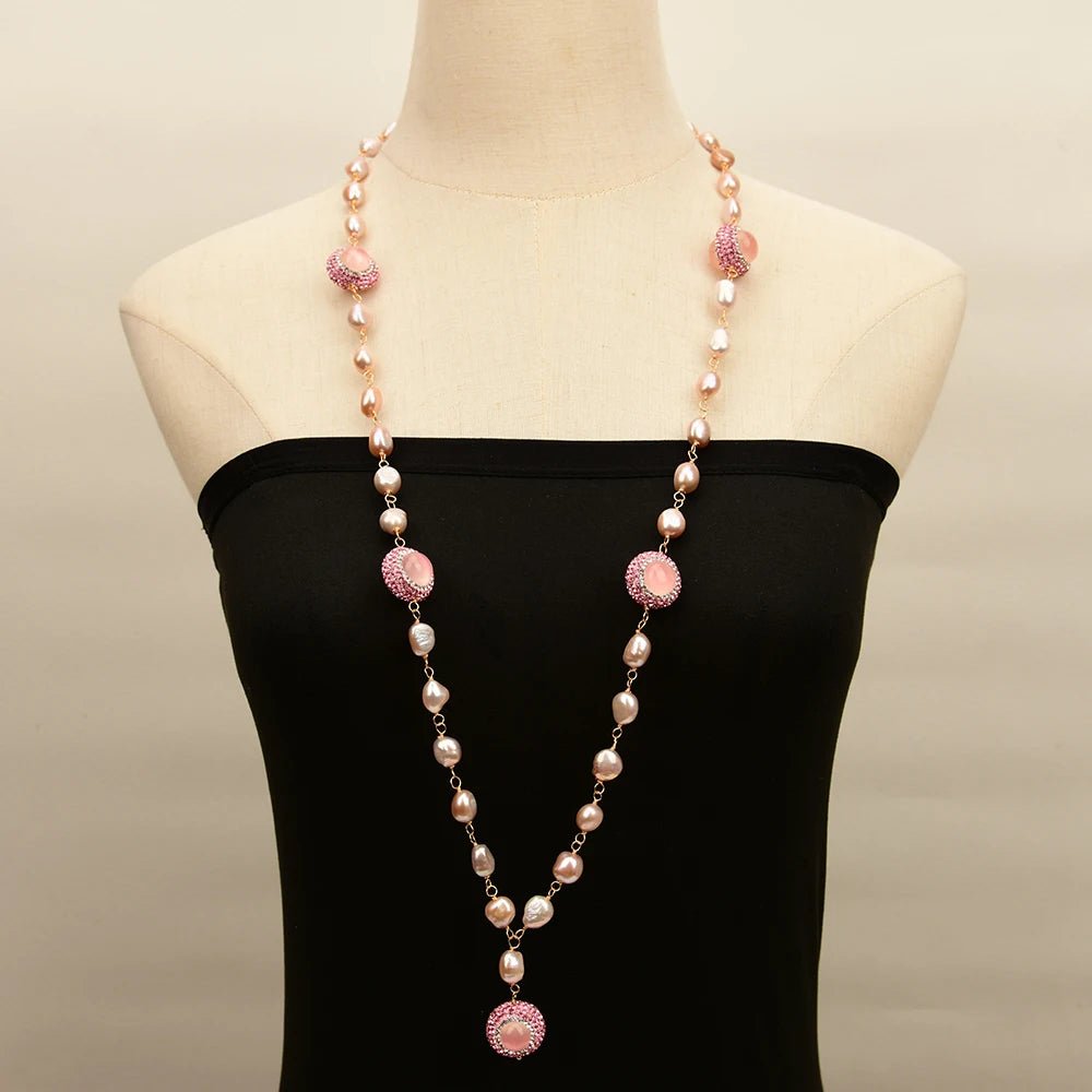 NecklacesFreshwater Purple Pink Baroque Pearl Rose Quartz CZ Necklace Pendant - WS JewelleryNatural Stone ColelctionNecklace