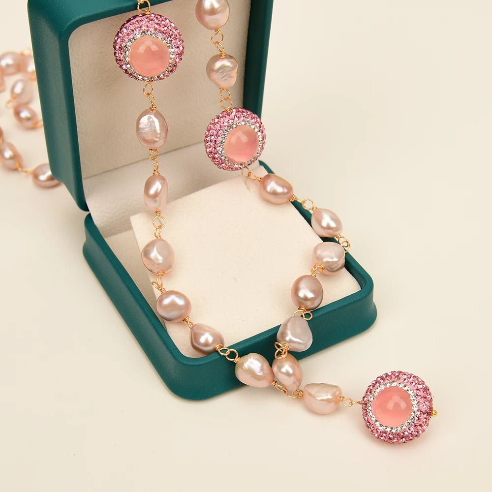 NecklacesFreshwater Purple Pink Baroque Pearl Rose Quartz CZ Necklace Pendant - WS JewelleryNatural Stone ColelctionNecklace