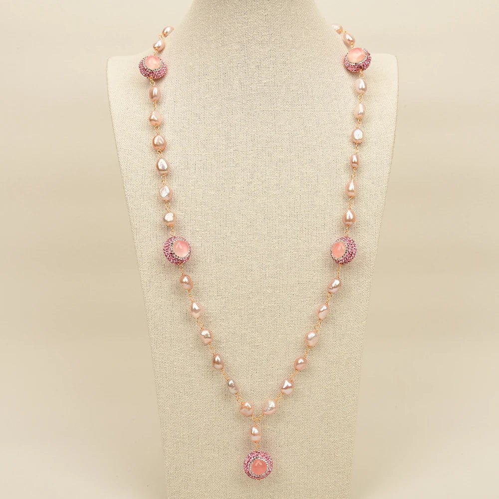 NecklacesFreshwater Purple Pink Baroque Pearl Rose Quartz CZ Necklace Pendant - WS JewelleryNatural Stone ColelctionNecklace