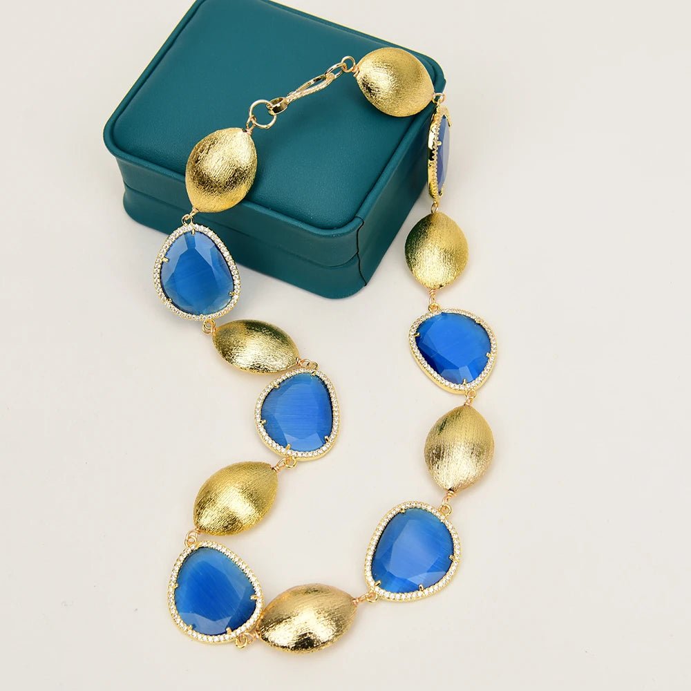 Jewellery SetGold Plated Blue Crystal Oval Bead Necklace Bracelet Earrings Sets - WS JewelleryBraceletGold Plated BraceletNatural Stone Bracelet