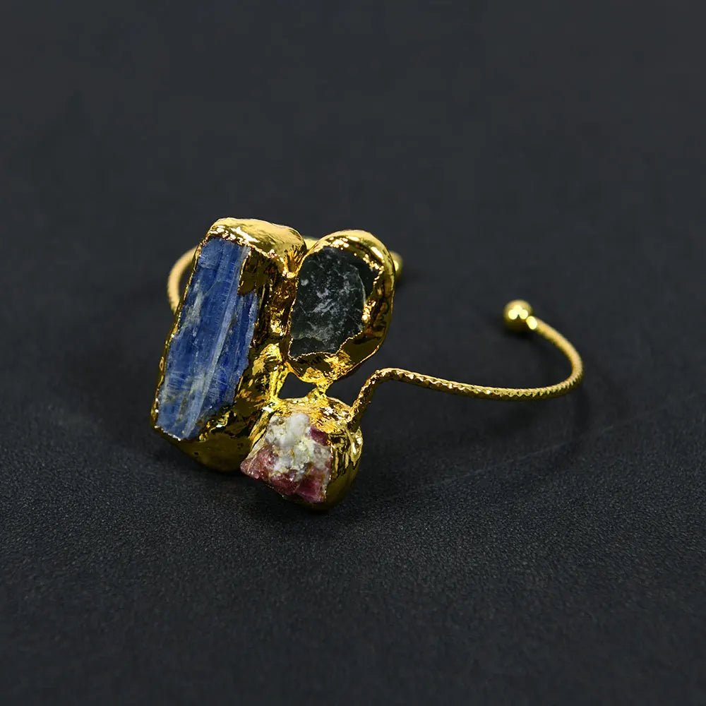 RingsGold Plated Natural Blue Kyanite Tourmaline Bangle Bracelet - WS JewelleryBraceletGold Plated BraceletNatural Stone Bracelet
