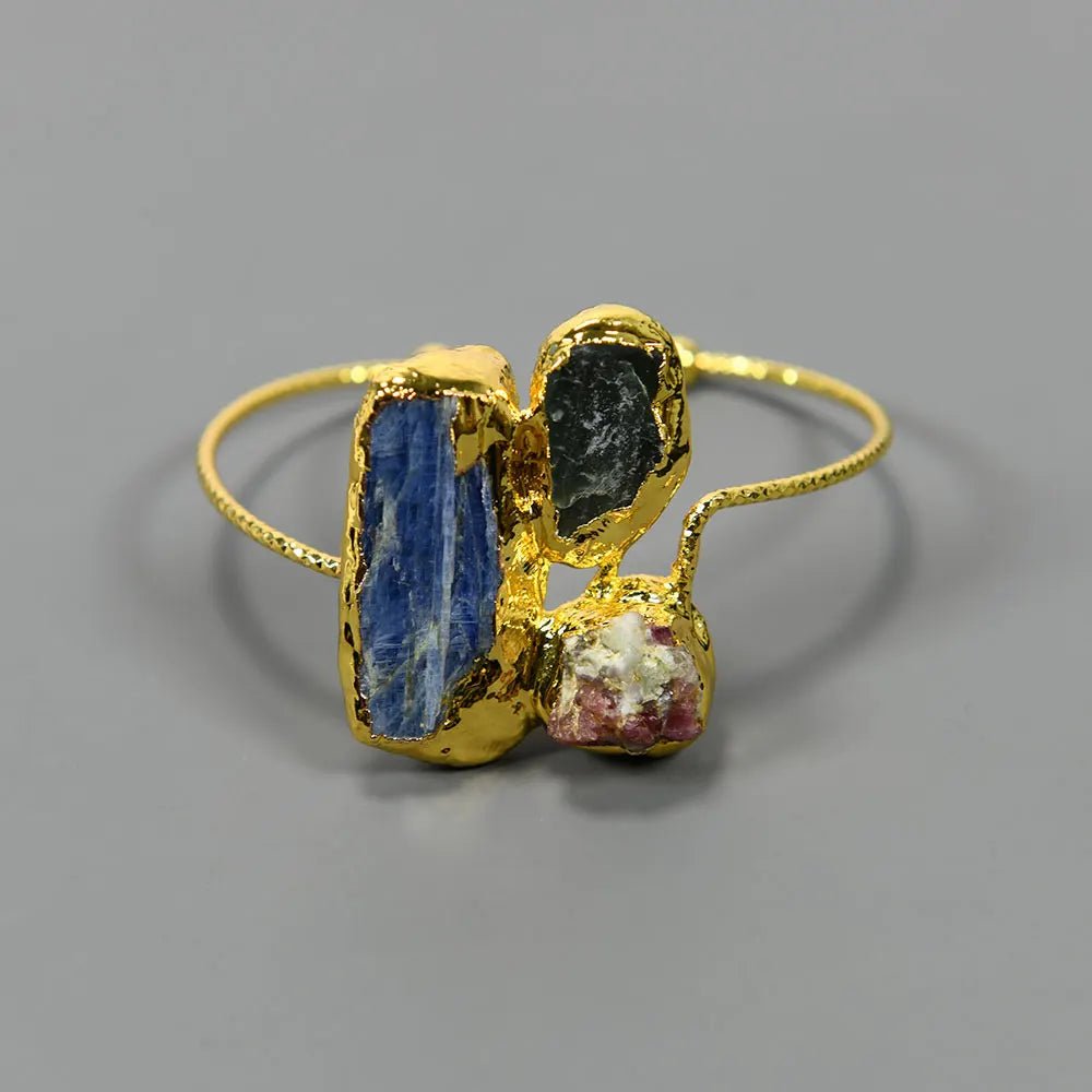 RingsGold Plated Natural Blue Kyanite Tourmaline Bangle Bracelet - WS JewelleryBraceletGold Plated BraceletNatural Stone Bracelet