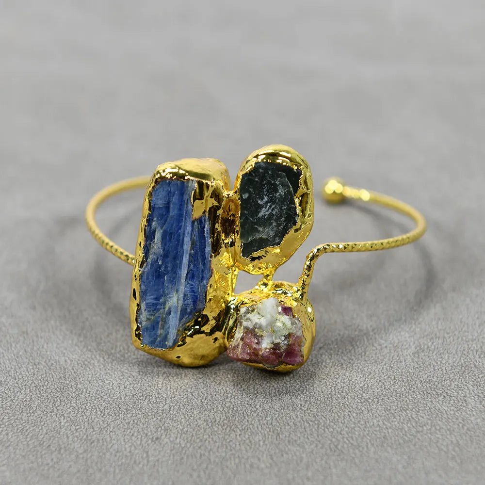 RingsGold Plated Natural Blue Kyanite Tourmaline Bangle Bracelet - WS JewelleryBraceletGold Plated BraceletNatural Stone Bracelet