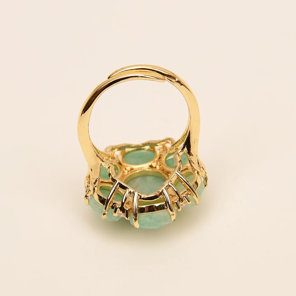 RingsGold Plated Natural Green Amazonite Flower inlaid CZ Adjustable Ring - WS JewelleryNatural Stone ColelctionRing