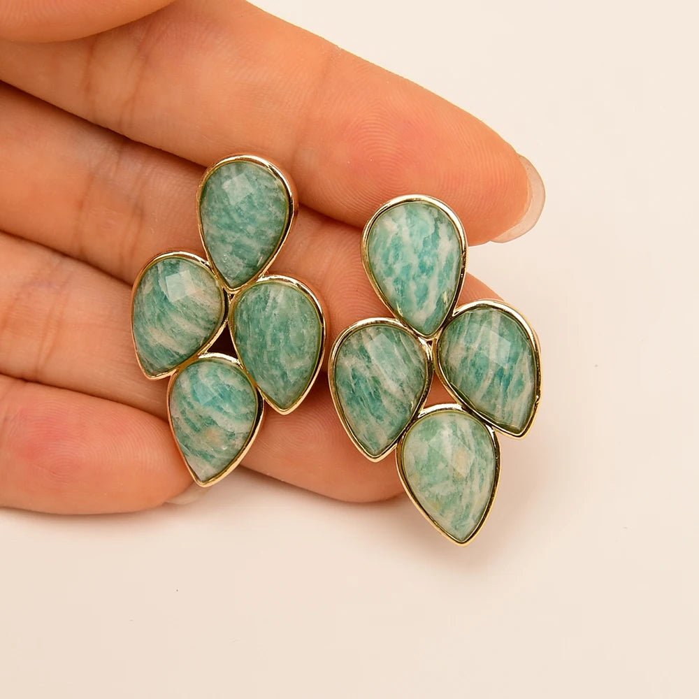 EarringsGold Plated Natural Green Peru Amazonite Stud Earrings - WS JewelleryNatural Stone ColelctionNatural Stone EarringPearl Earring