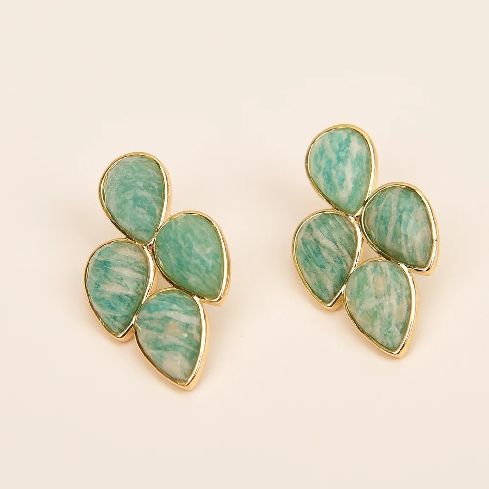 EarringsGold Plated Natural Green Peru Amazonite Stud Earrings - WS JewelleryNatural Stone ColelctionNatural Stone EarringPearl Earring