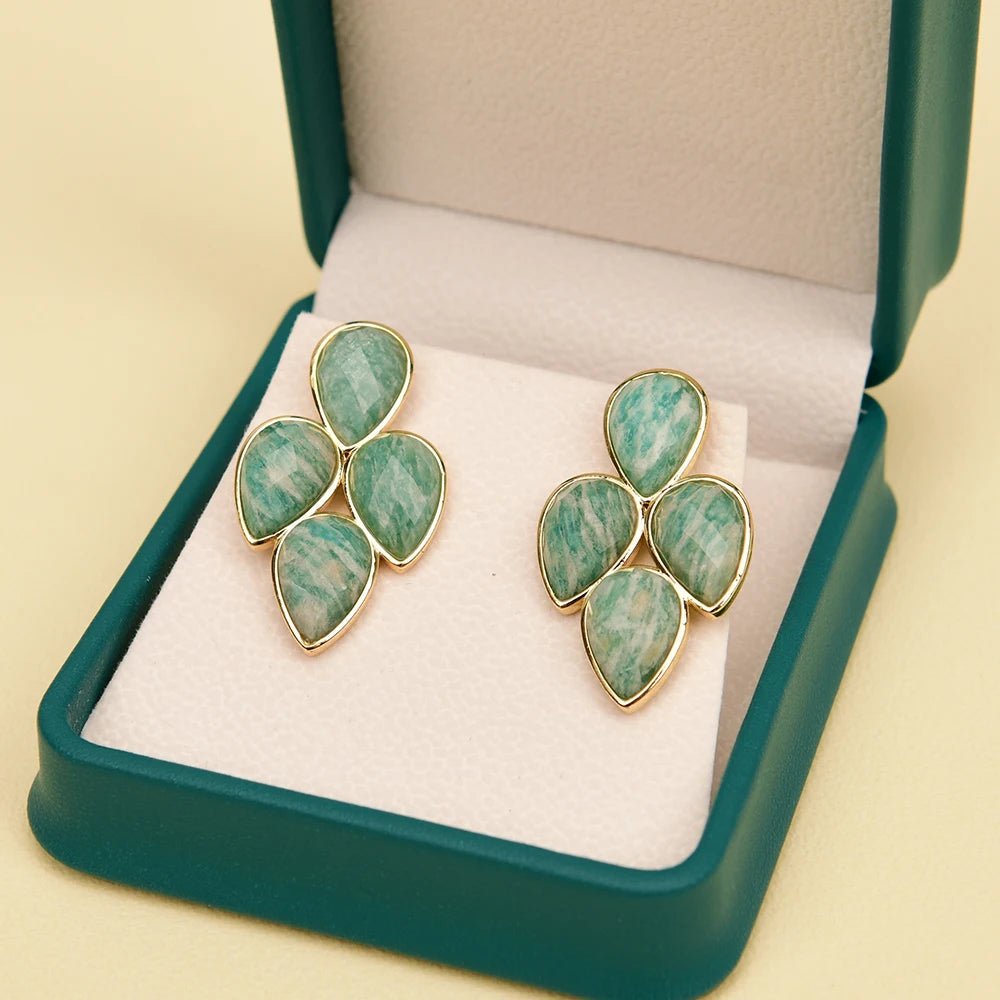 EarringsGold Plated Natural Green Peru Amazonite Stud Earrings - WS JewelleryNatural Stone ColelctionNatural Stone EarringPearl Earring
