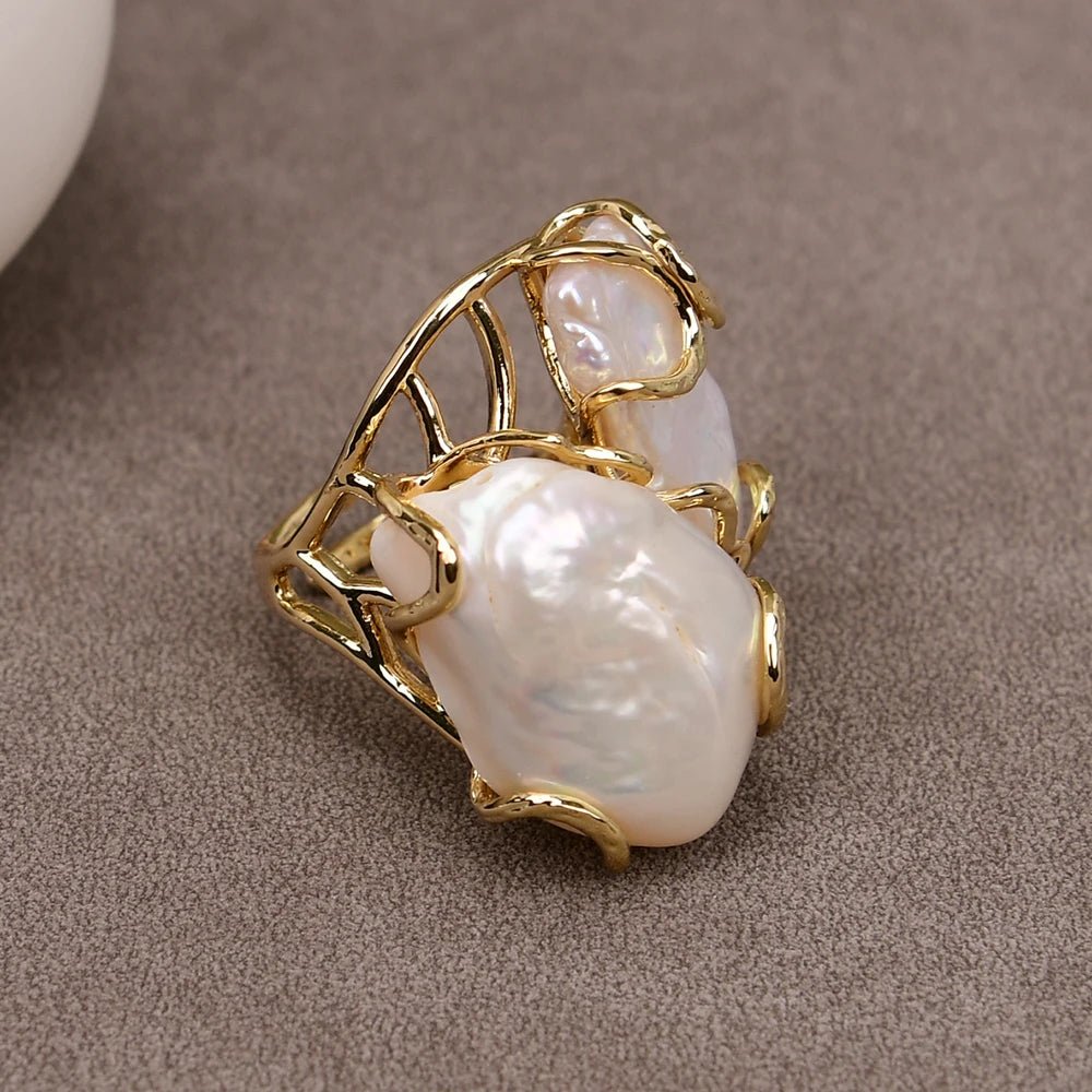 RingsGold Plated Natural Pearl Adjustable Rings - WS JewelleryNatural Stone ColelctionNatural Stone RingPearl Ring